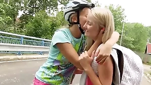 Young lesbian teens have passionate sex outside in high definition video.