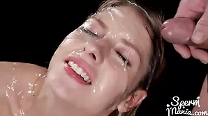 Rebecca Volpetti's face full of cum in a hardcore group scene in 720p