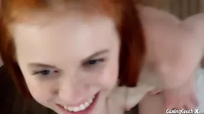 Dolly Little, a innocent looking American redhead gets a hot facial in a hardcore scene.