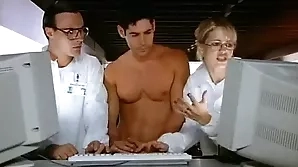 A hot scene of a blonde patient and her doctor in a intimate moment.